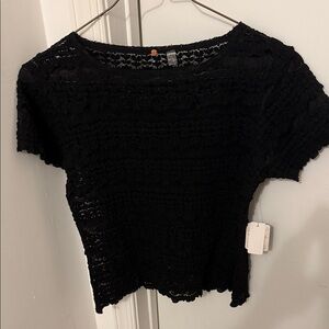 Black Lace Short Sleeve Top - Free People